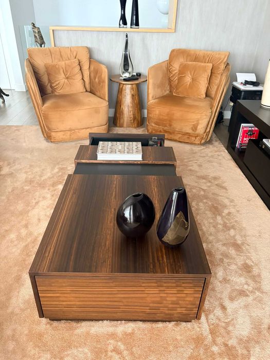 Mesa de Centro Nagol 120x70x35 - Fumée Mate e Lacado Preto Mate