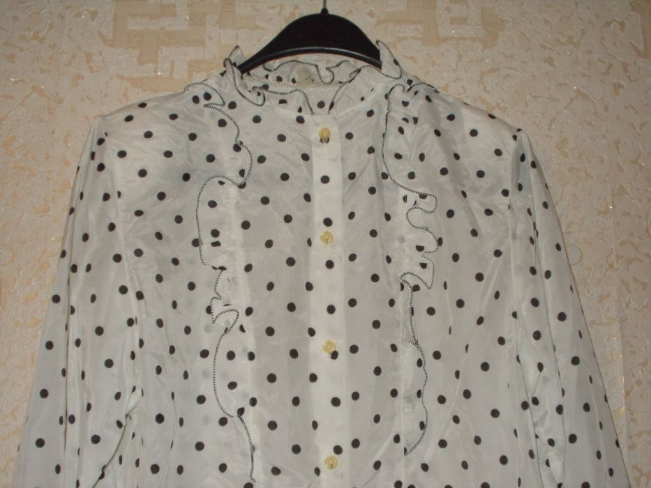 Новая винтажная белая ретро блуза в горох/горошек р. 48-50/xl