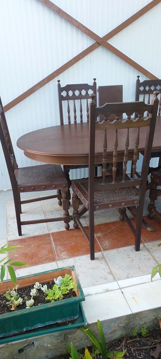 Mesa com 6 cadeiras em madeira