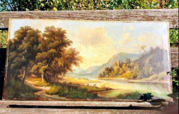 Антикварная картина маслом, на холсте  XIX век .