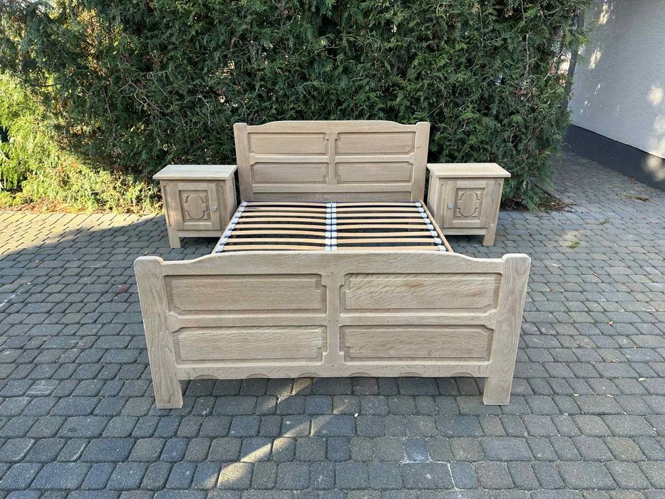 Łóżko dębowe stylowe stelaż stoliki nocne sypialnia 140x200