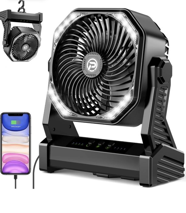 Ventilador portatil para campismo ou espacos exteriores carrega telm