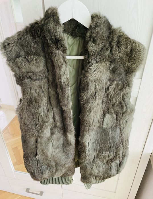 Futrzana kamizelka khaki M futro naturalne