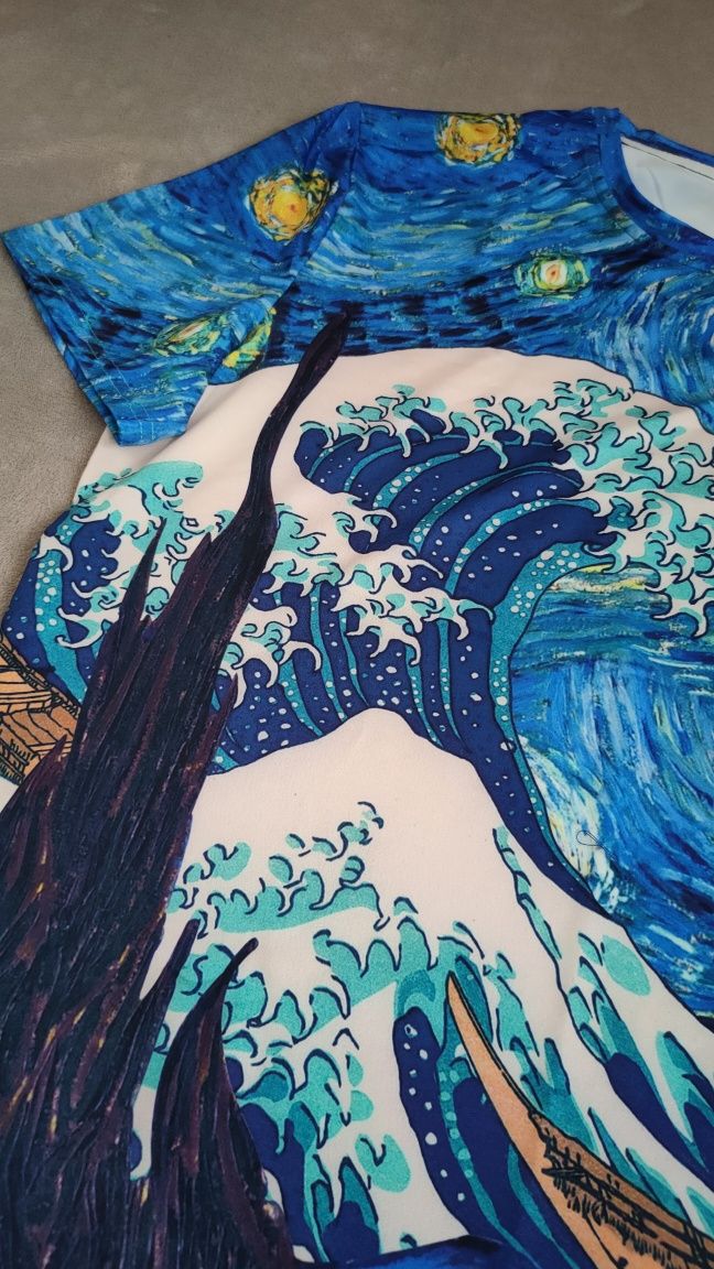Koszulka t-shirt bluzka unisex L Gwieździsta Noc van Gogh wielka fala