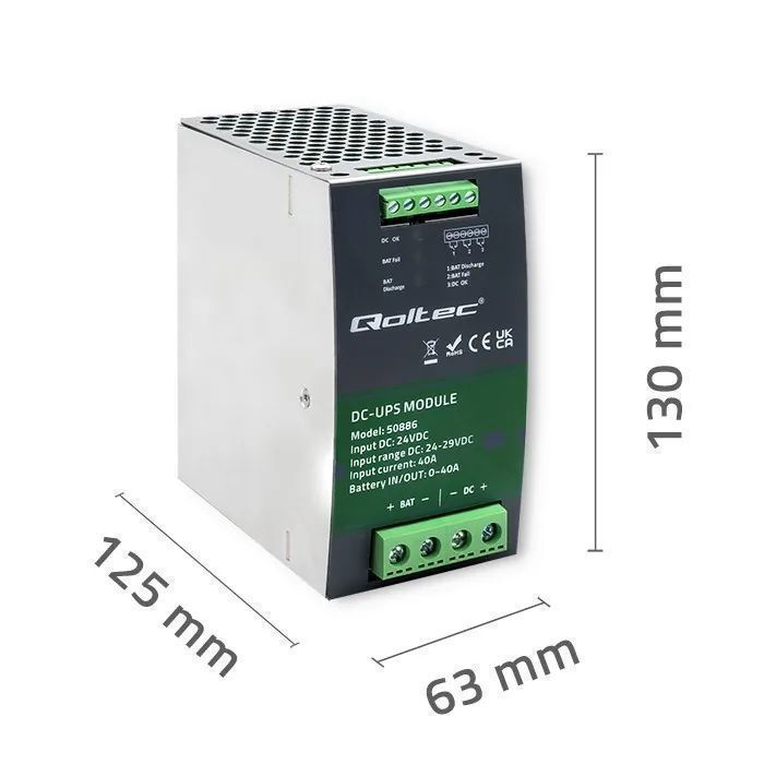 Moduł UPS DC na szynę DIN Qoltec 40A 24V - 50886