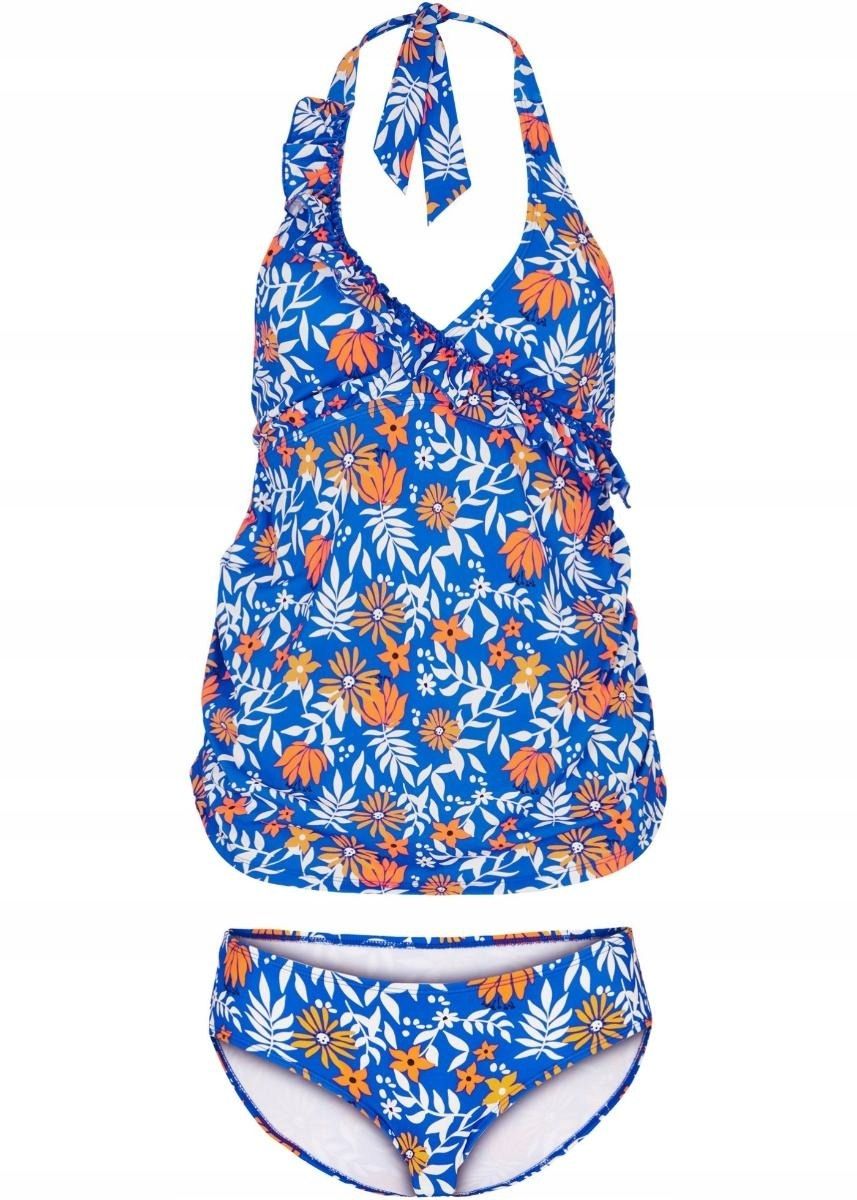 B.P.C tankini ciążowe niebiesko pomarańczowe w kwiaty r.46