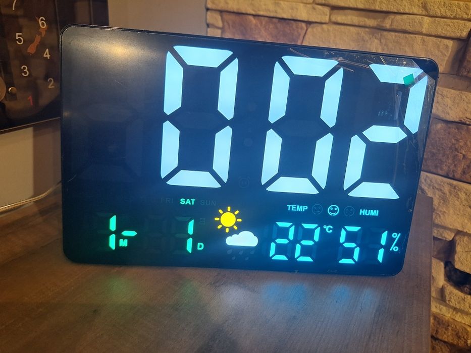 Zegar cyfrowy stacja pogodowa duży wyświetlacz z pilotem Nowy