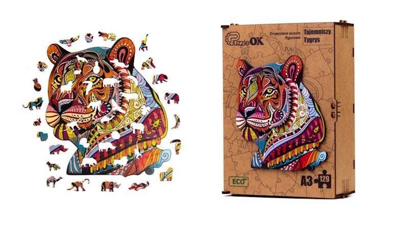 Puzzle drewniane układanka tajemniczy tygrys kot