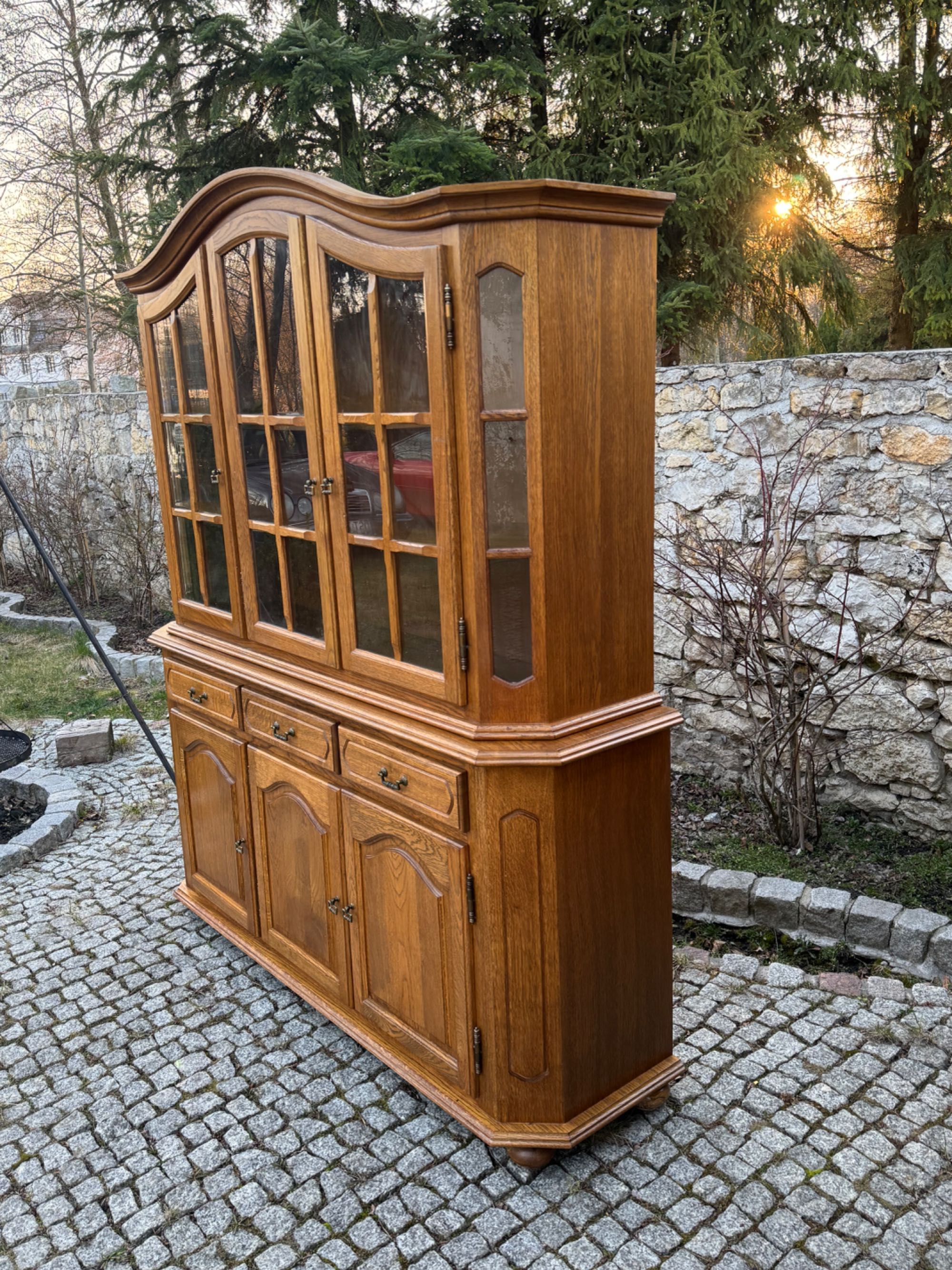 Kredens Witryna dębowa biblioteczka komoda z nadstawką lite drewno 90r