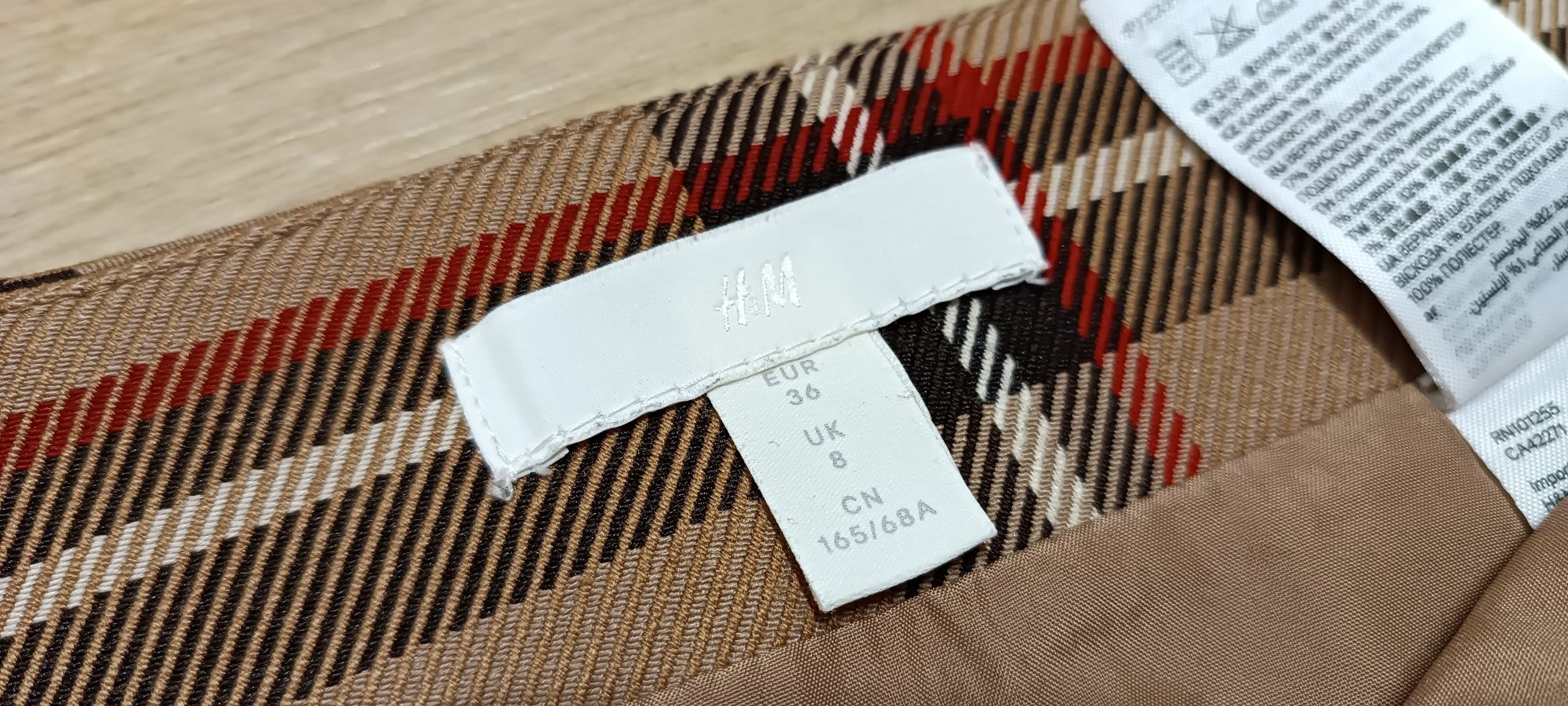 H&M 36 S spódniczka mini beżowa w kratkę do kozaki szpilki brązowa