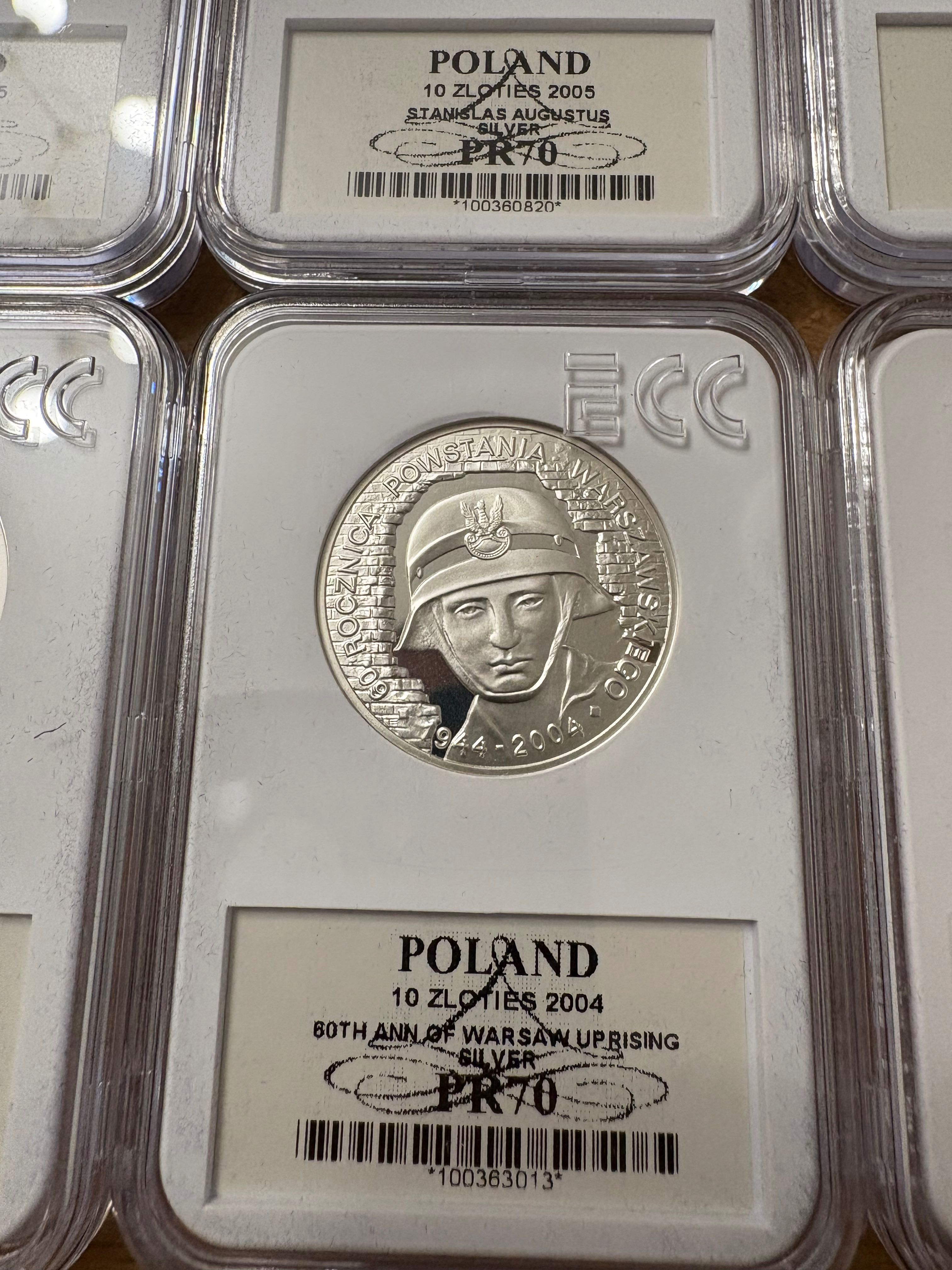 Zestaw 6 monet 10 zł NBP, srebro grading PR70