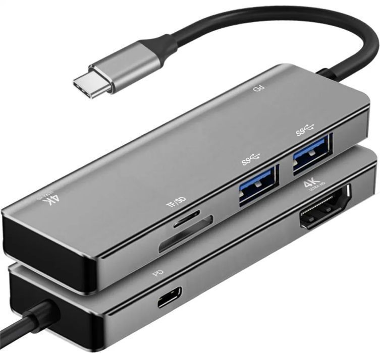 Aluminiowy adapter USB-C na HDMI 4K 30Hz + USB / USB-C + SD OEM-C16
