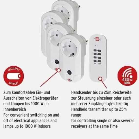 Brennenstuhl 4 x Gniazdka radiowe zdalnie sterowane bezprzewodowe
