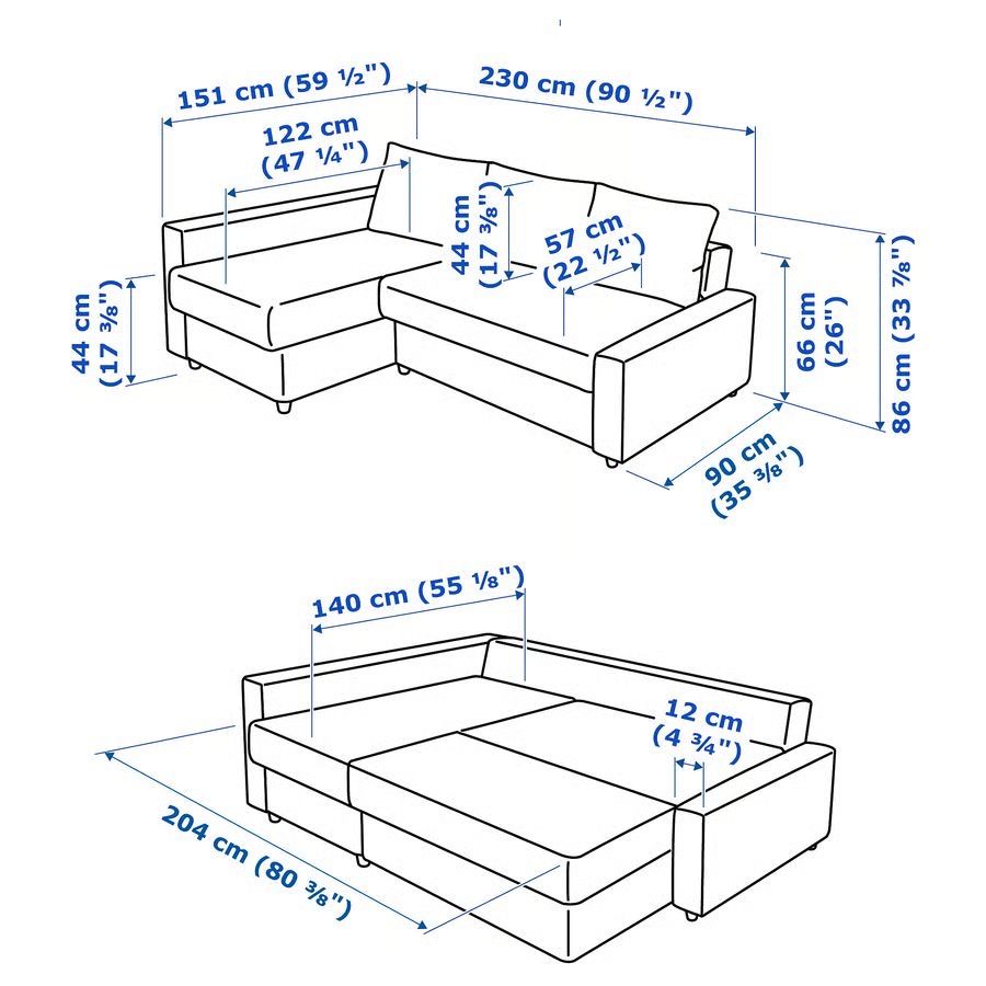 Sofá-cama IKEA de canto com chaise longue e baú FRIHETEN