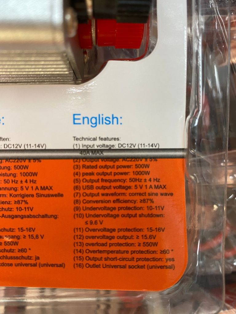 Інвертор 500W, чистий синус,перетворювач напруги 12v-220v