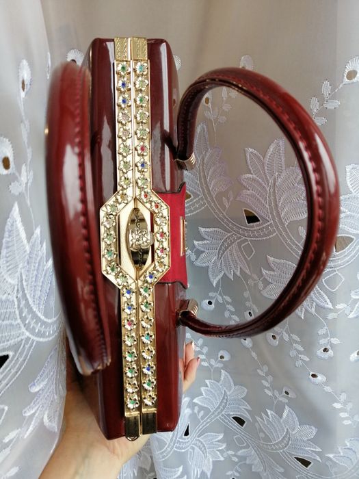 Сумка жіноча, сумка лакована, сумка-чемодан бордова, бордова сумка