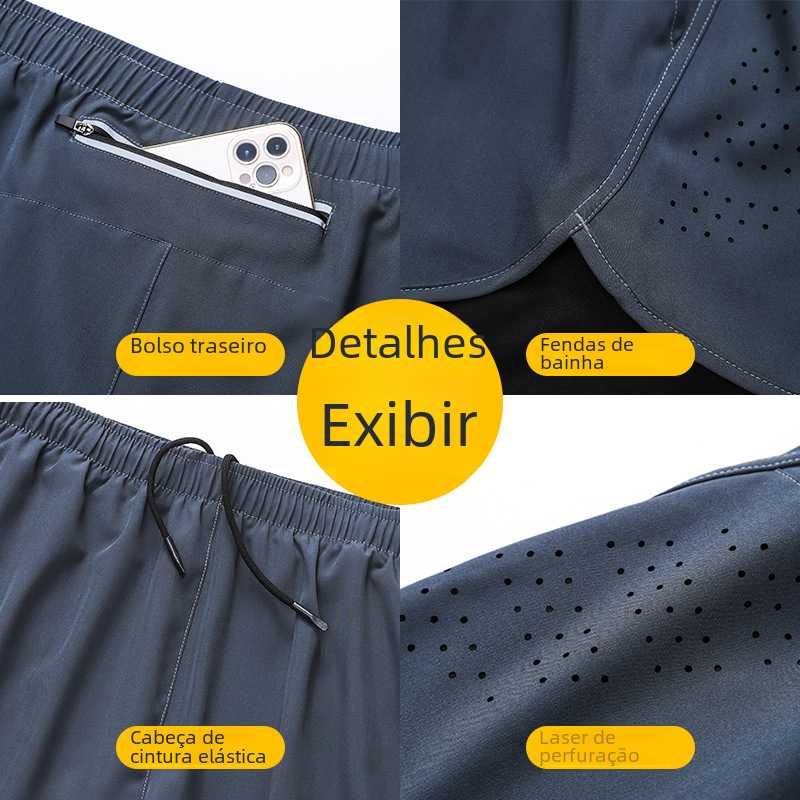 Short Desportivo / Fitness - Bolsos, Forro Duplo, Secagem Rápida - XL