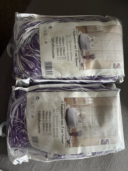 Firanki makarony fiolet z białym 100x200