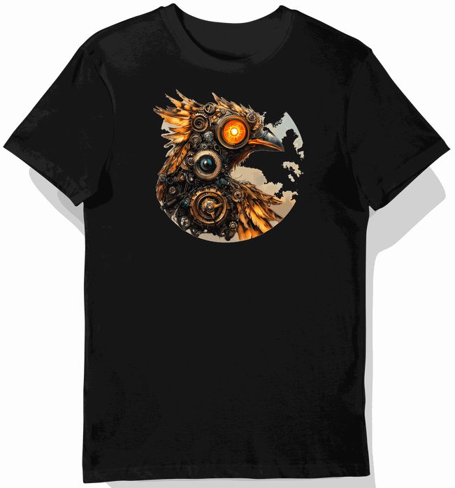Koszulka męska czarna z motywem mechanicznych ptaków XXL