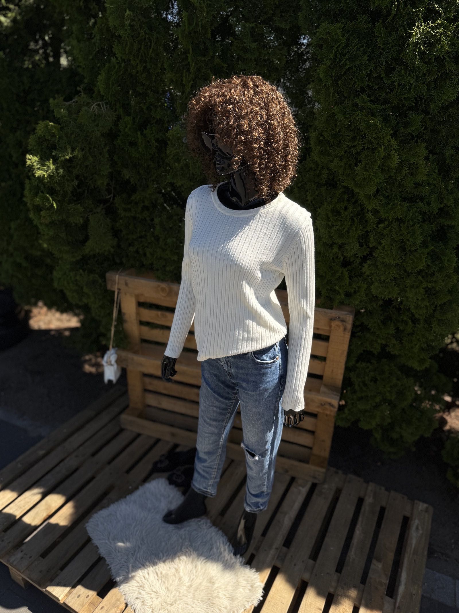 Sweter Prążkowany XL || Kremowy Sinsay || Miękki Stylowy Basic – Ciepł