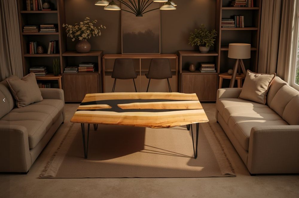 Stolik kawowy z litego drewna i żywicy