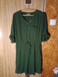 Butelkowa zieleń sukienka z zamkiem rękawy 3/4 letnia sukienka 40 L