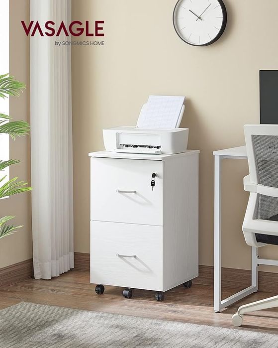 VASAGLE szafka biurowa 2 szuflady, zamykana, mobilna, biały