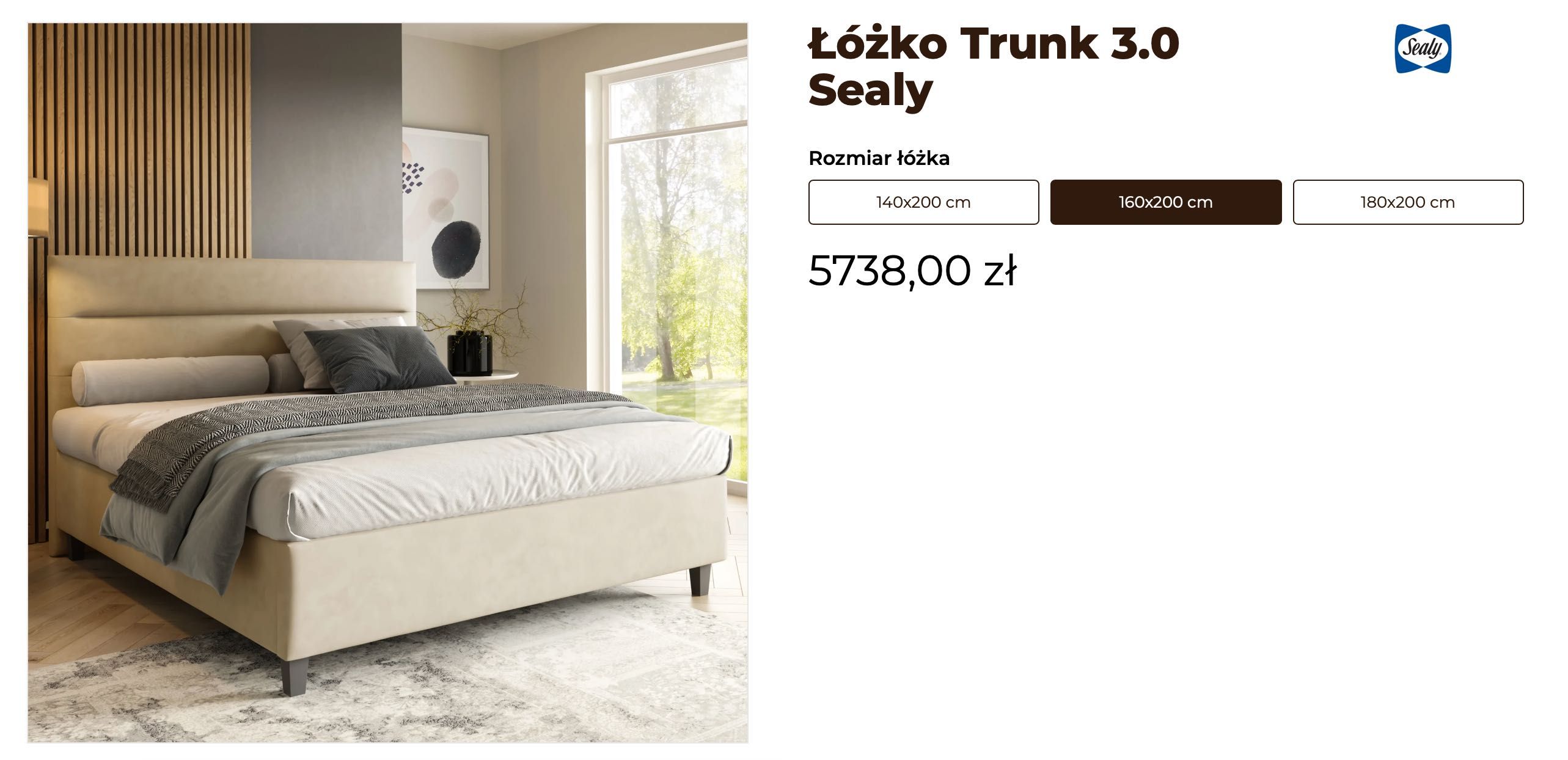 [NOWE] Łóżko kontynentalne, tapicerowane Trunk 3.0 Sealy