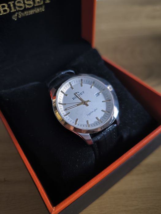Zegarek Bisset 70095M z czarnym paskiem Nowy Szafirowe szkło