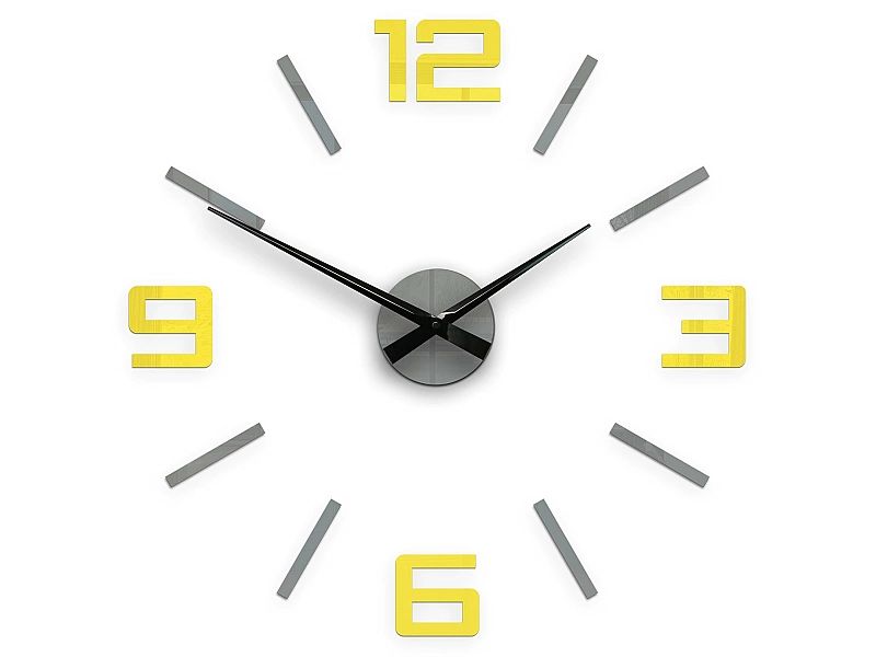 Zegar Ścienny Silver Xl 60 cm Żółty Szary 3d Duże Cyfry