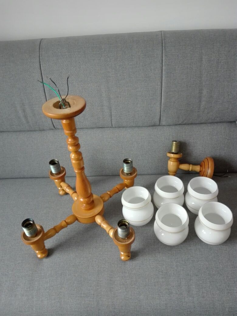 Żyrandol drewniany plus kinkiet