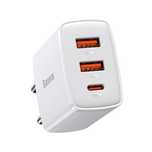 compact szybka ładowarka sieciowa 2x usb usb-c 30w 3a pd qc biały