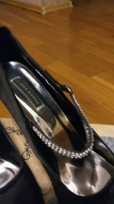 Buty szpilki czarne, 41, atłas,