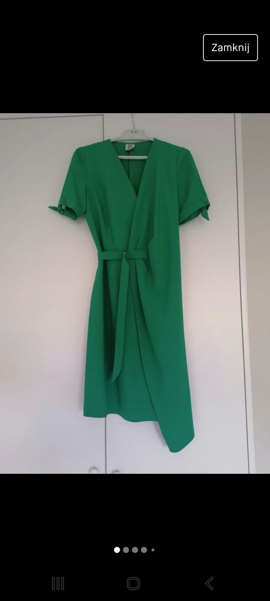 Elegancka sukienka kopertowa zielona rozm 38