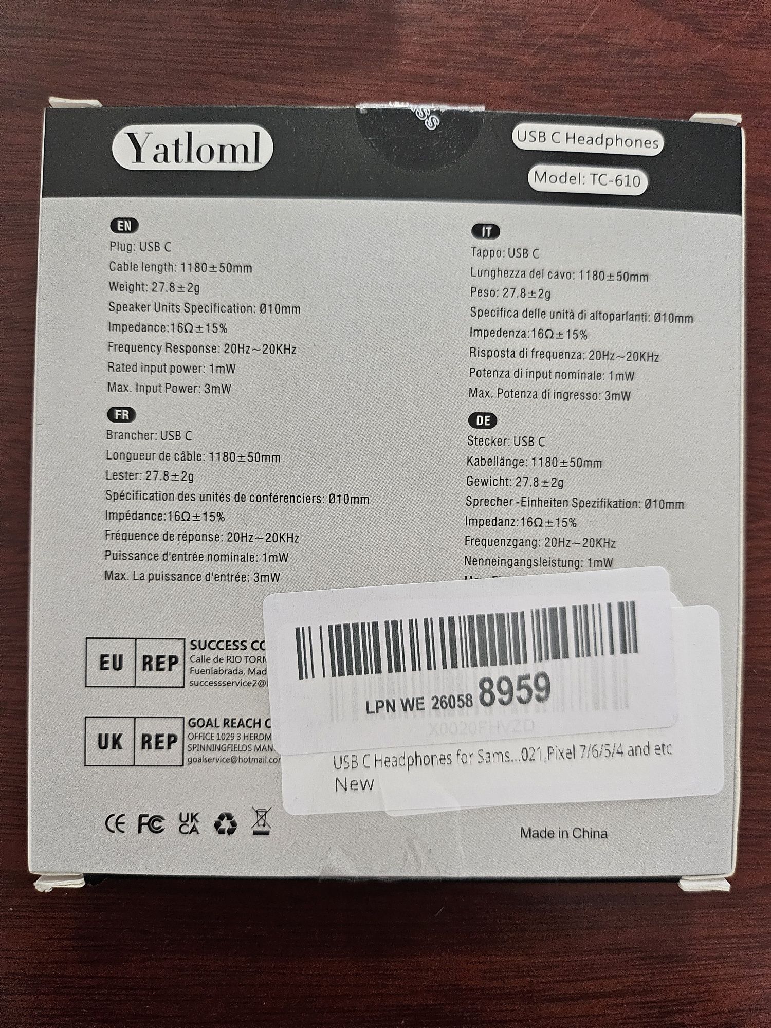 Słuchawki Yatloml USB C model - TC-610