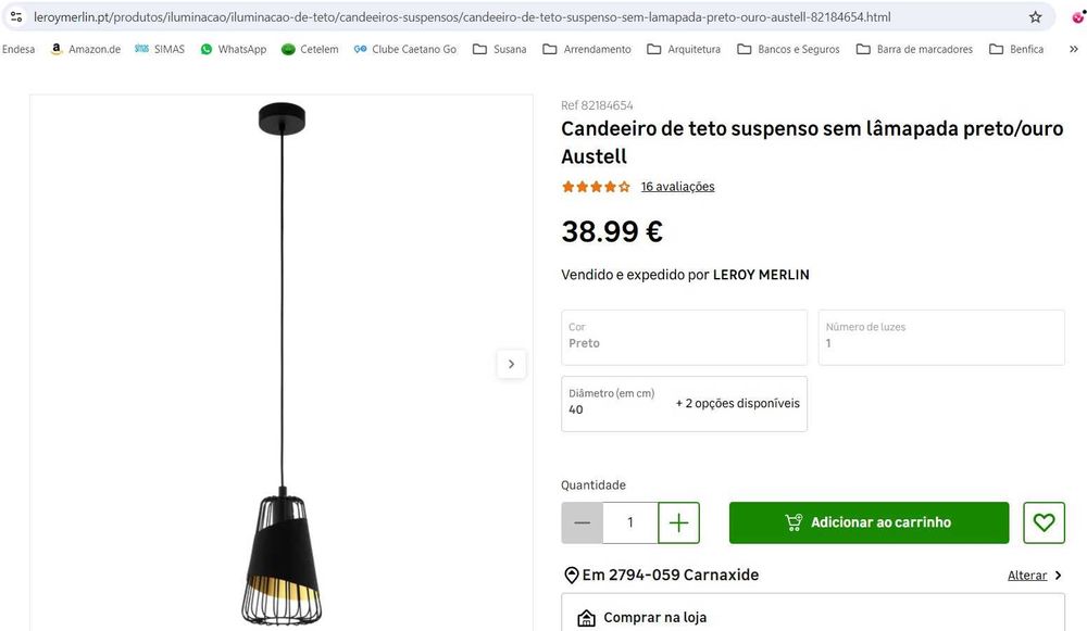 candeeiro teto Preto e Ouro / Dourado - impecável