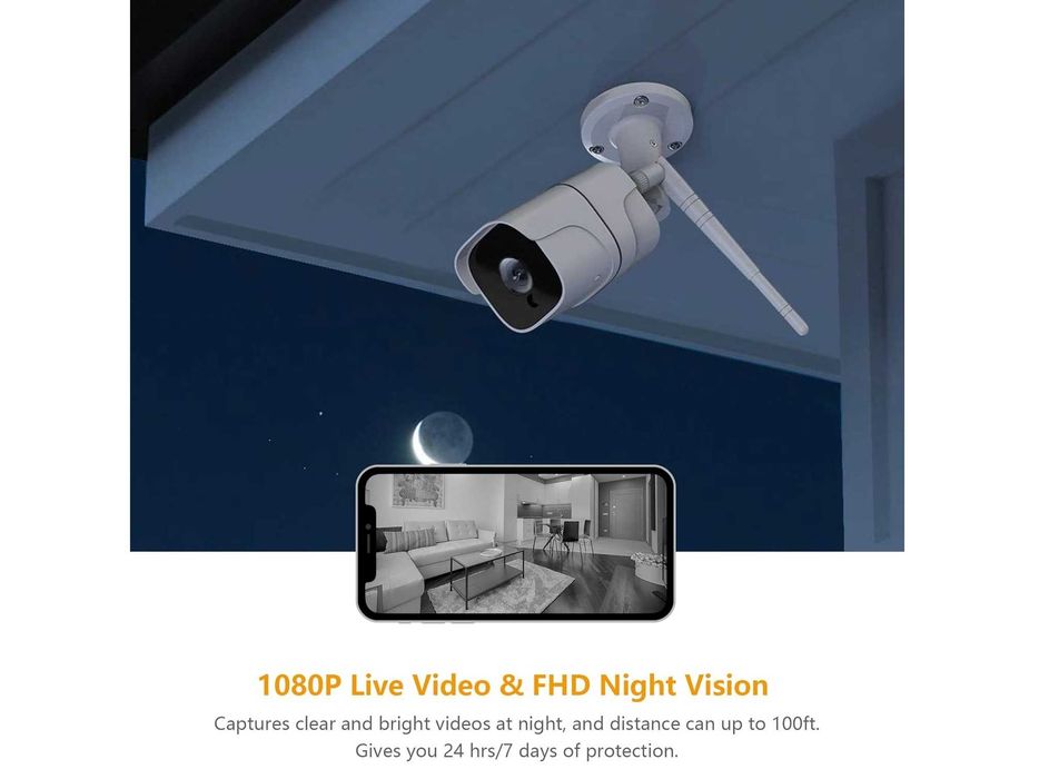 Наружная камера наблюдения 1080p, WiFi Ethernet, питание 12V, алюминий