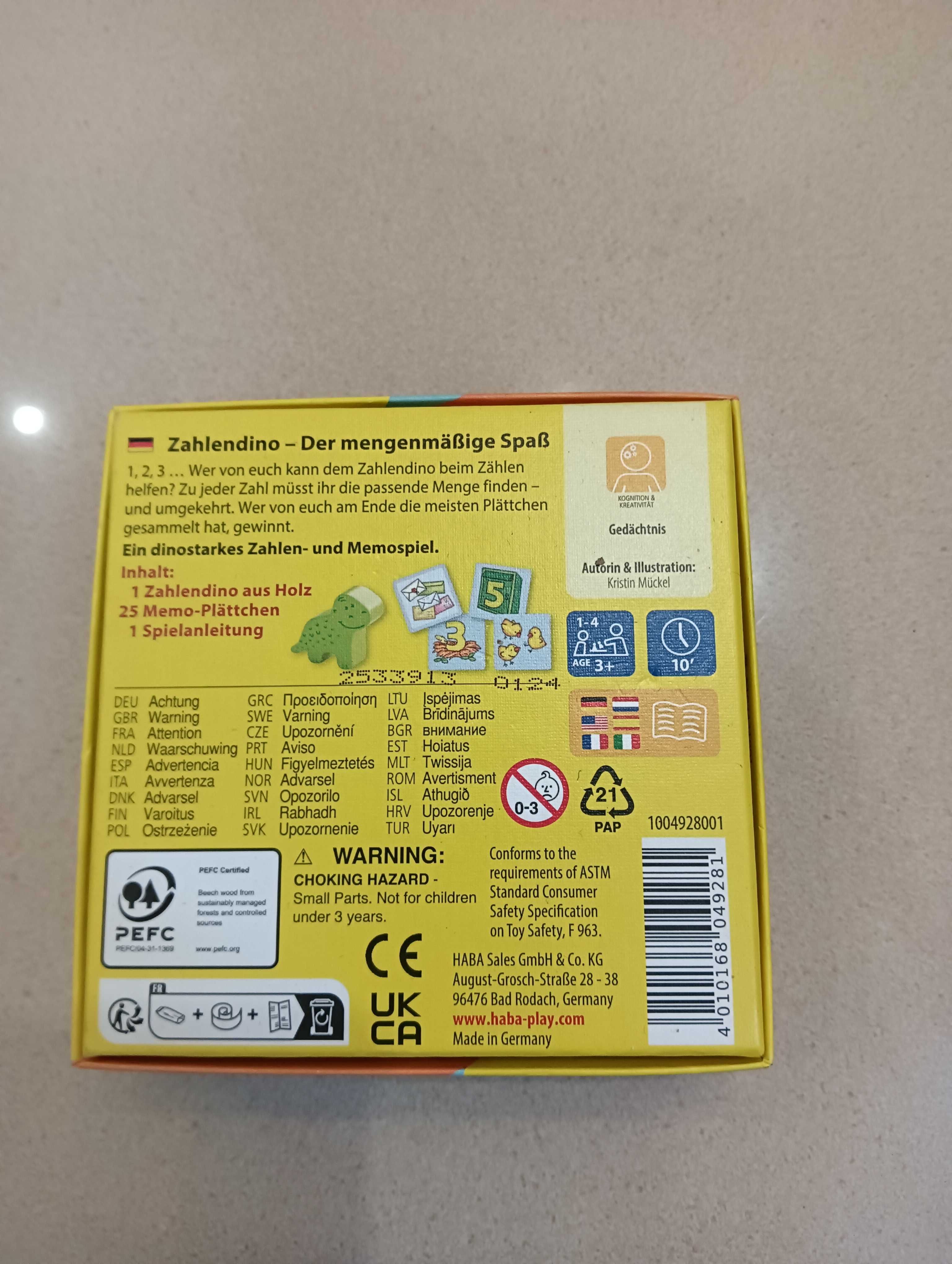 Gra planszowa Haba dla dzieci Liczbowy Dinozaur 3+ mini