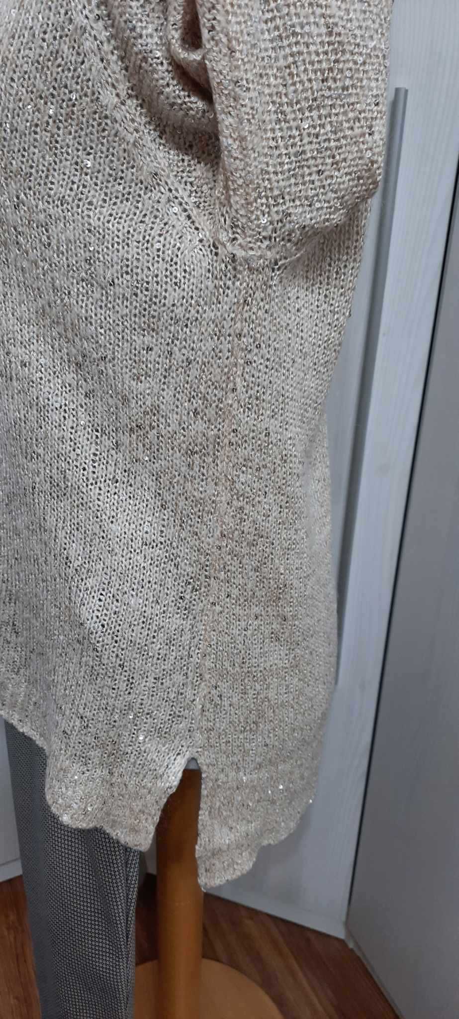 Beżowy sweter H&M z cekinami L/XL
