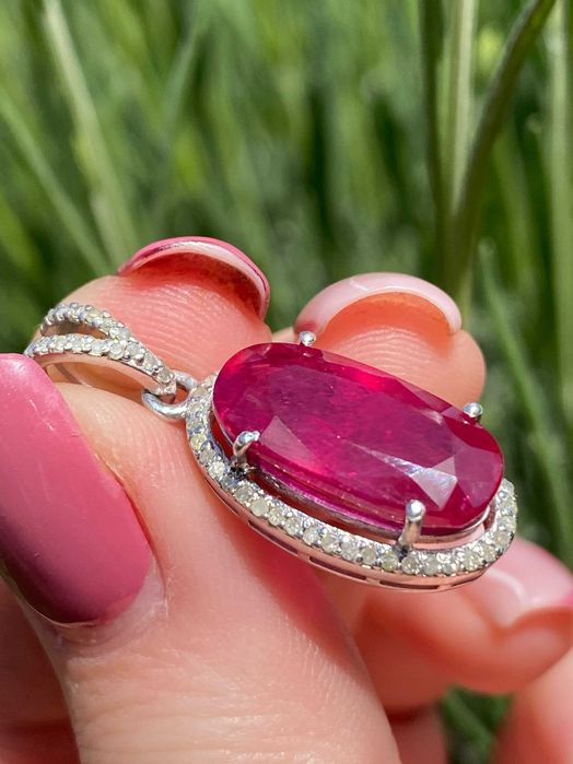 Srebrna zawieszka z naturalnym Rubinem i Diamentami!!!