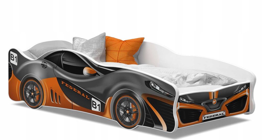Chłopięce łóżko w kształcie wyścigówki z materacem 180x90 cm