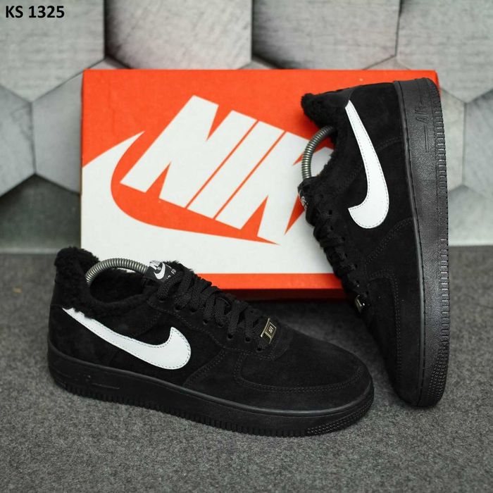 ХУТРО! Зимові Nike Air Force 1 Low Black White 40 41 42 43 44 45 найк