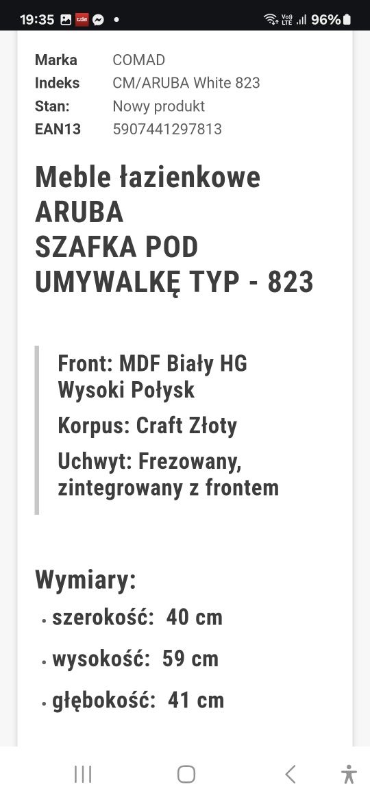 Szafka pod umywalkę