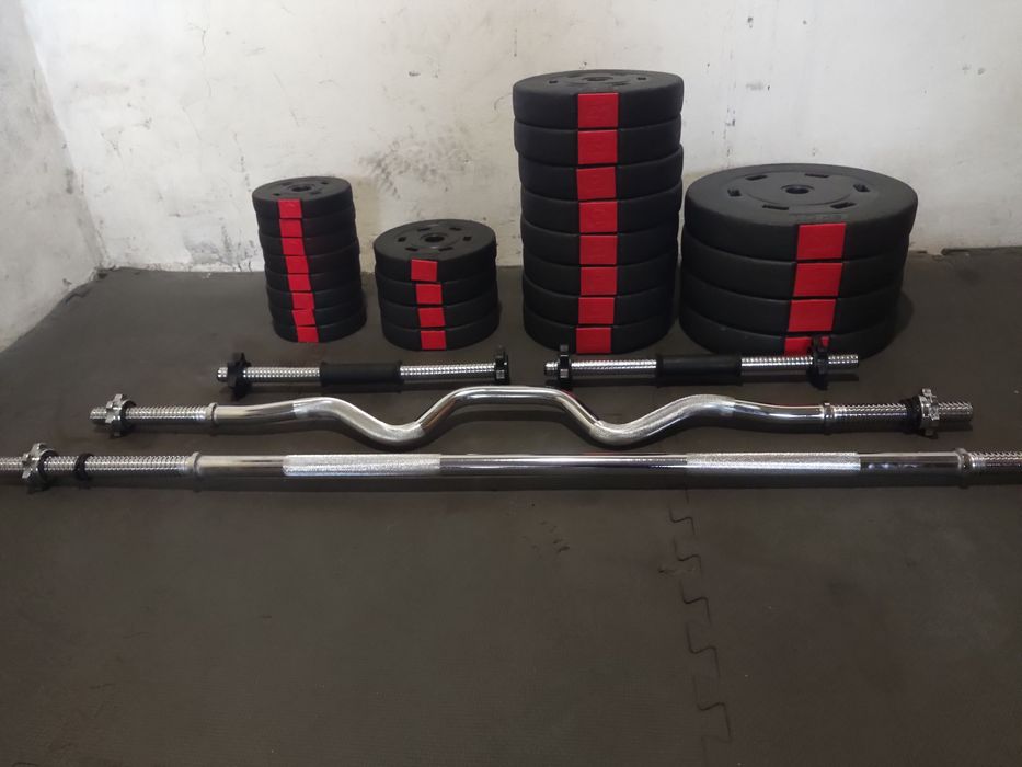 Zestaw do ćwiczeń 100kg obciążenia gryf prosty łamany możliwość transp