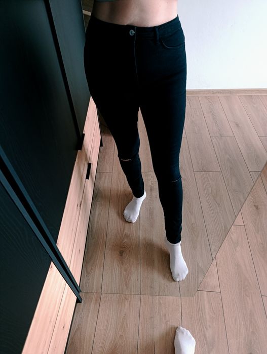 Spodnie jeansowe, Regular Size, czarne, rurki, wysoki stan, 38, M, H&M