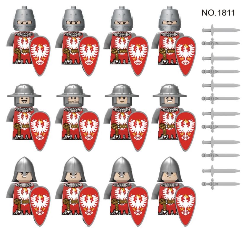 Zestaw 12 figurek rycerzy Lego średniowiecze czerwoni Polacy