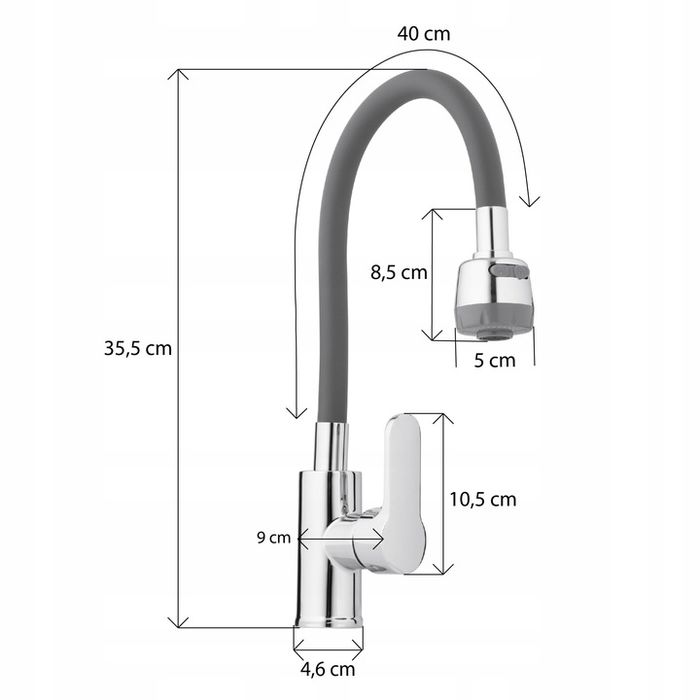 Bateria Kuchenna Obrotowa Szara Elastyczna Giętka Kran Do Kuchni Zlewu