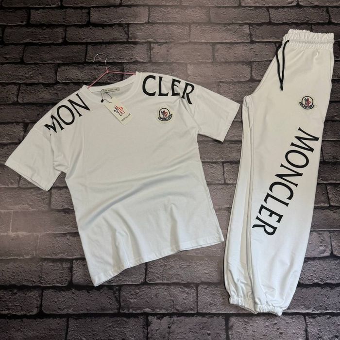 MONCLER 2025!Женский спортивный костюм белый осенний футболка штаны