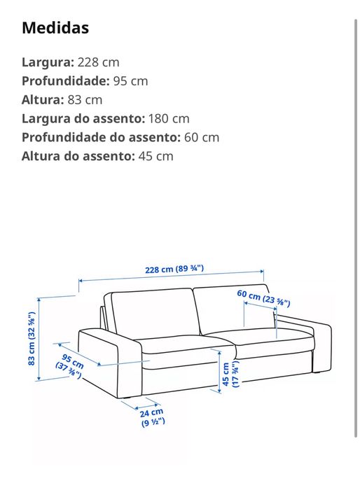 Sofá Kivik Ikea 3 lugares com chaise longue capa removível
