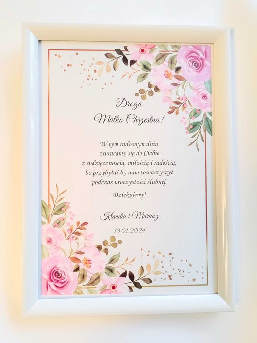Karta A4 z ramką podziękowanie dla chrzestnych